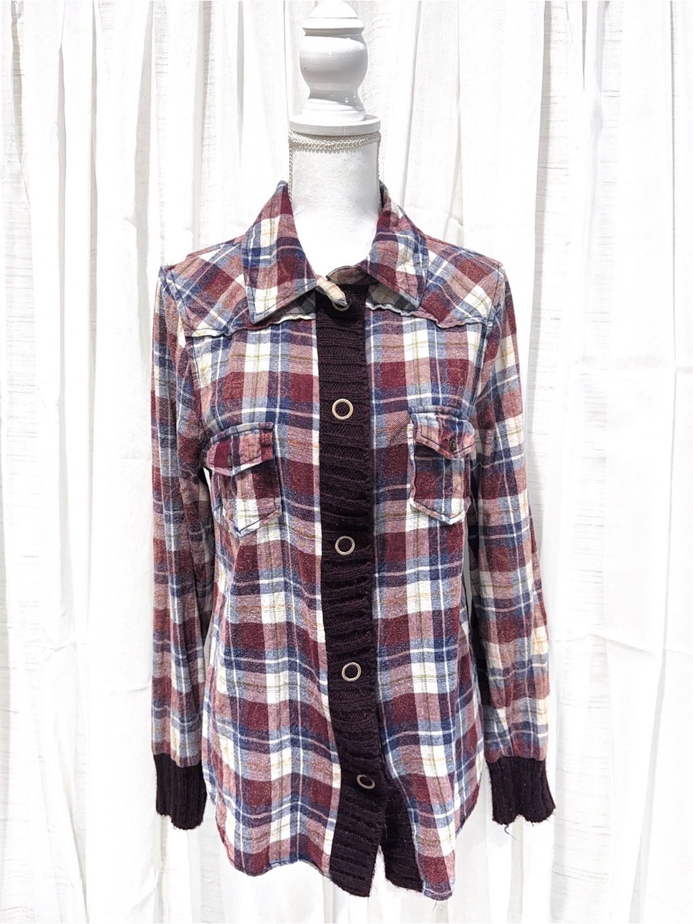 BKE Burgundy, Navy and Cream Plaid Button-Down Shirt